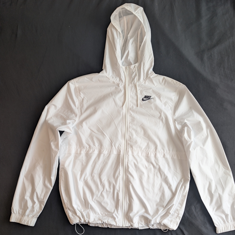Nike White Hooded Packable Windbreaker Jacket